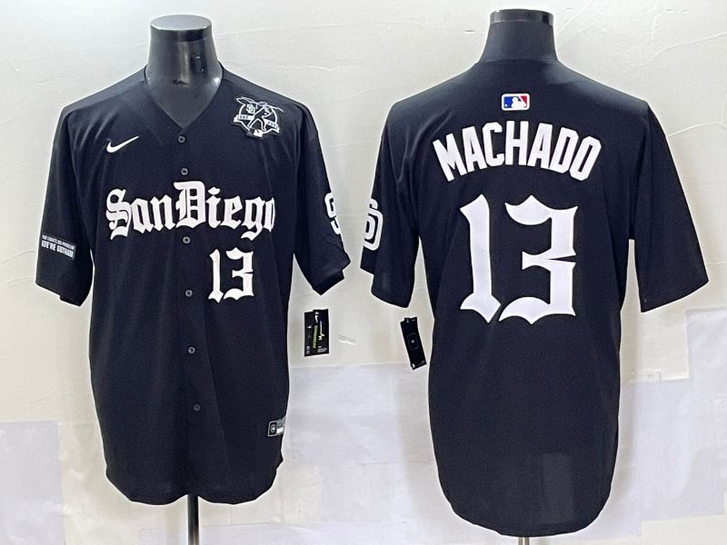 Men 2025 San Diego Padres #13 Machado Black Five generations Joint Name Nike MLB Jersey style 10->san diego padres->MLB Jersey